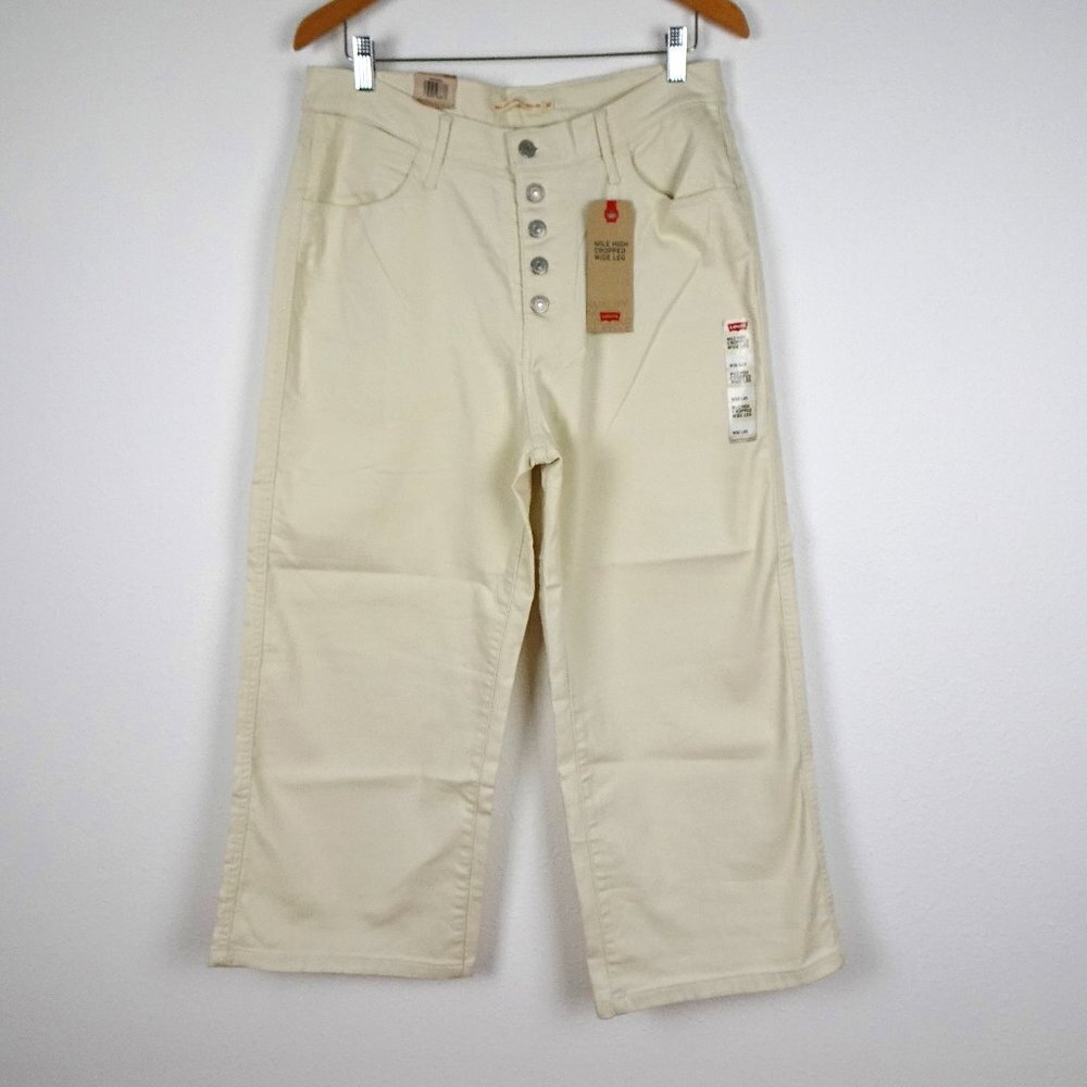 Levi's Wide Leg Jeans Women's Size 32x25 Beige Denim Mile High Cropped Stretch